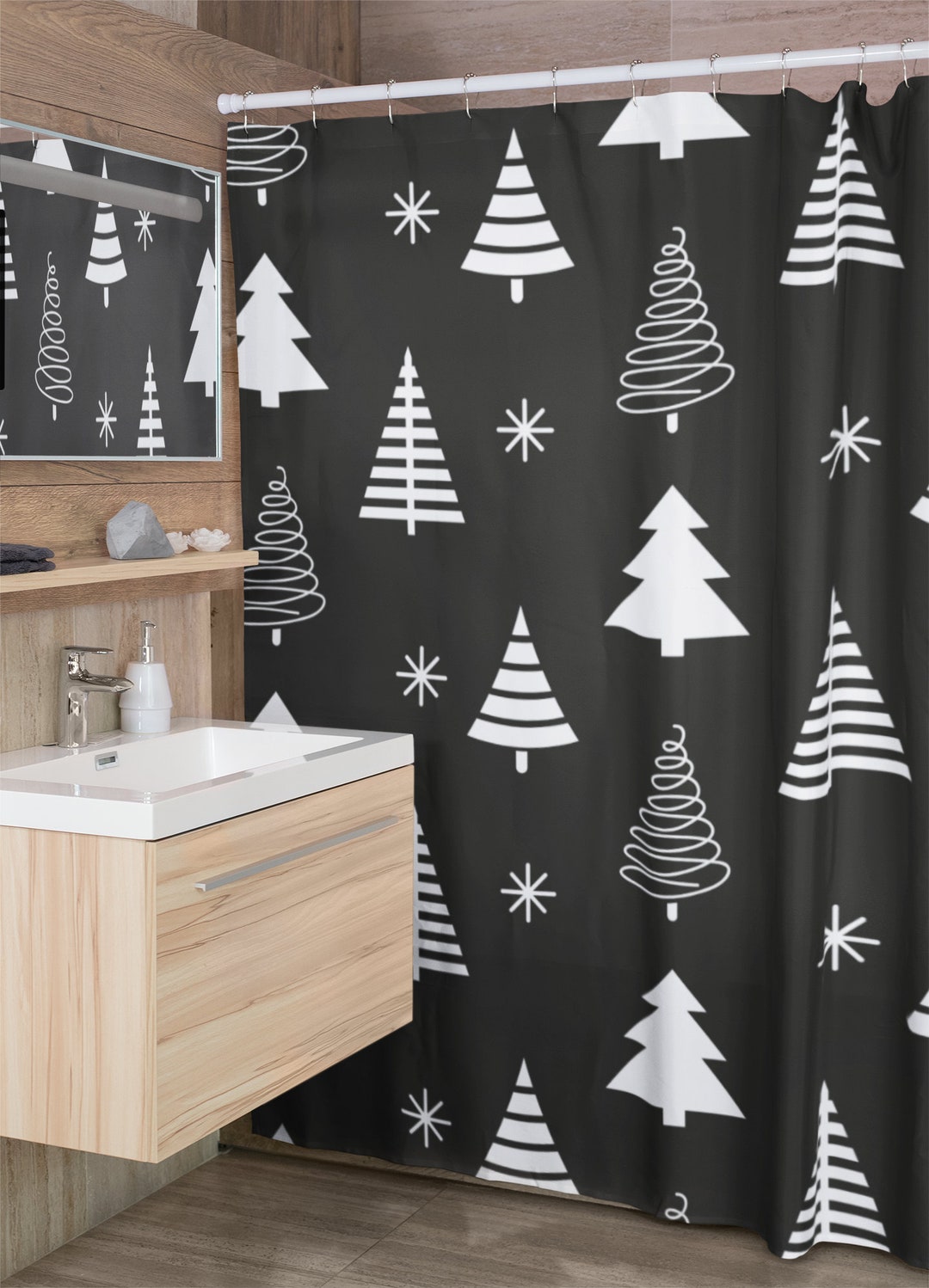 Christmas Gift Personalized Shower Curtain With Retro Design For Home And Bathroom Decor