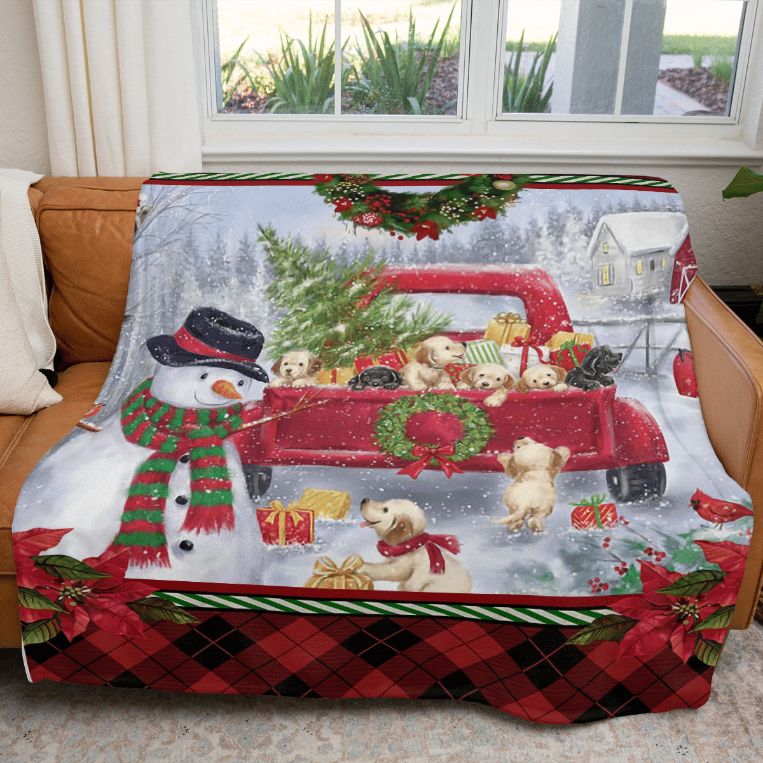 Christmas Gift , Red Truck With Puppies Comfy Throw Blanket Gift69