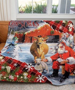 Christmas Gift , Santa At The Farm Comfy Throw Blanket Gift