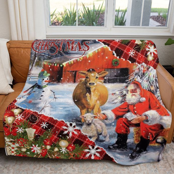 Christmas Gift , Santa At The Farm Comfy Throw Blanket Gift