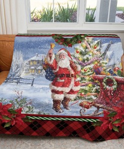 Christmas Gift , Santa Ringing Bell With Sleigh Comfy Throw Blanket Gift