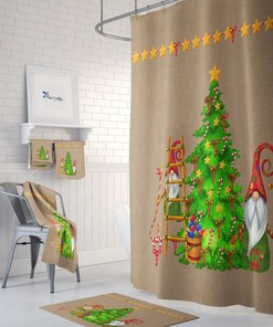 Christmas Gnome Bathroom Decor Shower Curtain Mix and Match Towels Mat