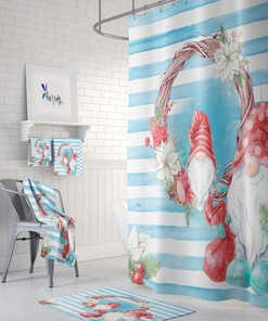 Christmas Gnome Shower Curtain Optional Set