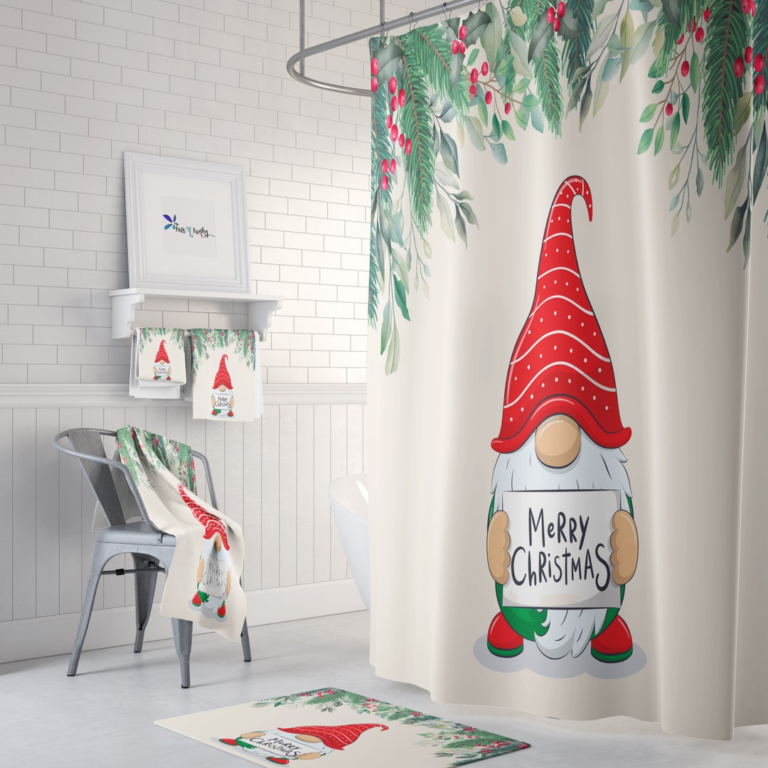Christmas Gnome Shower Curtain Optional Towels And Bath