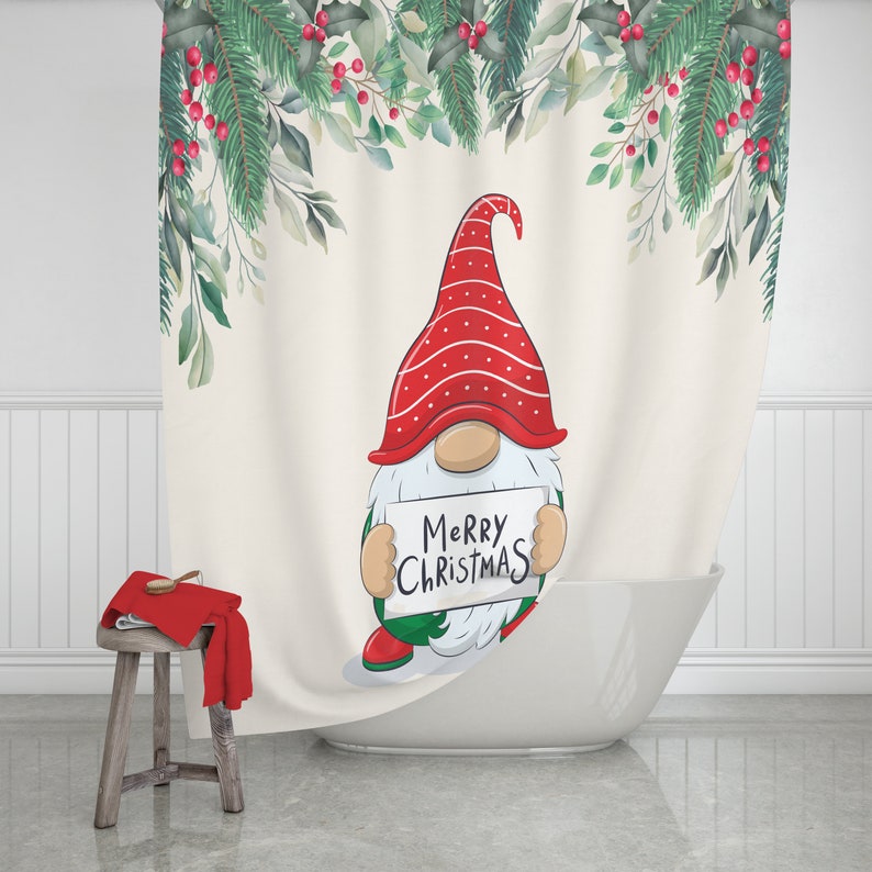 Christmas Gnome Shower Curtain Optional Towels And Bath - Image 2
