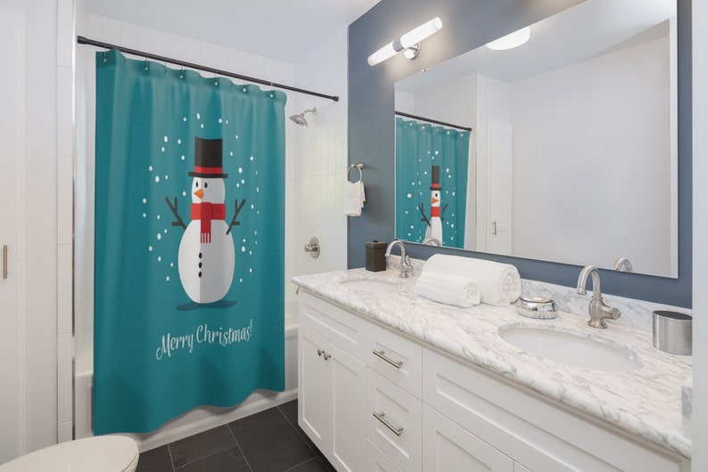 Christmas Holiday Snowman - Shower Curtain - Image 2