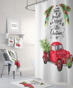 Christmas Red Truck With Tree Shower Curtain Bath, Towels, Have Yourself A Merry Little Christmas