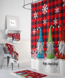 Christmas Shower Curtain, Christmas Gnomes, Buffalo Plaid