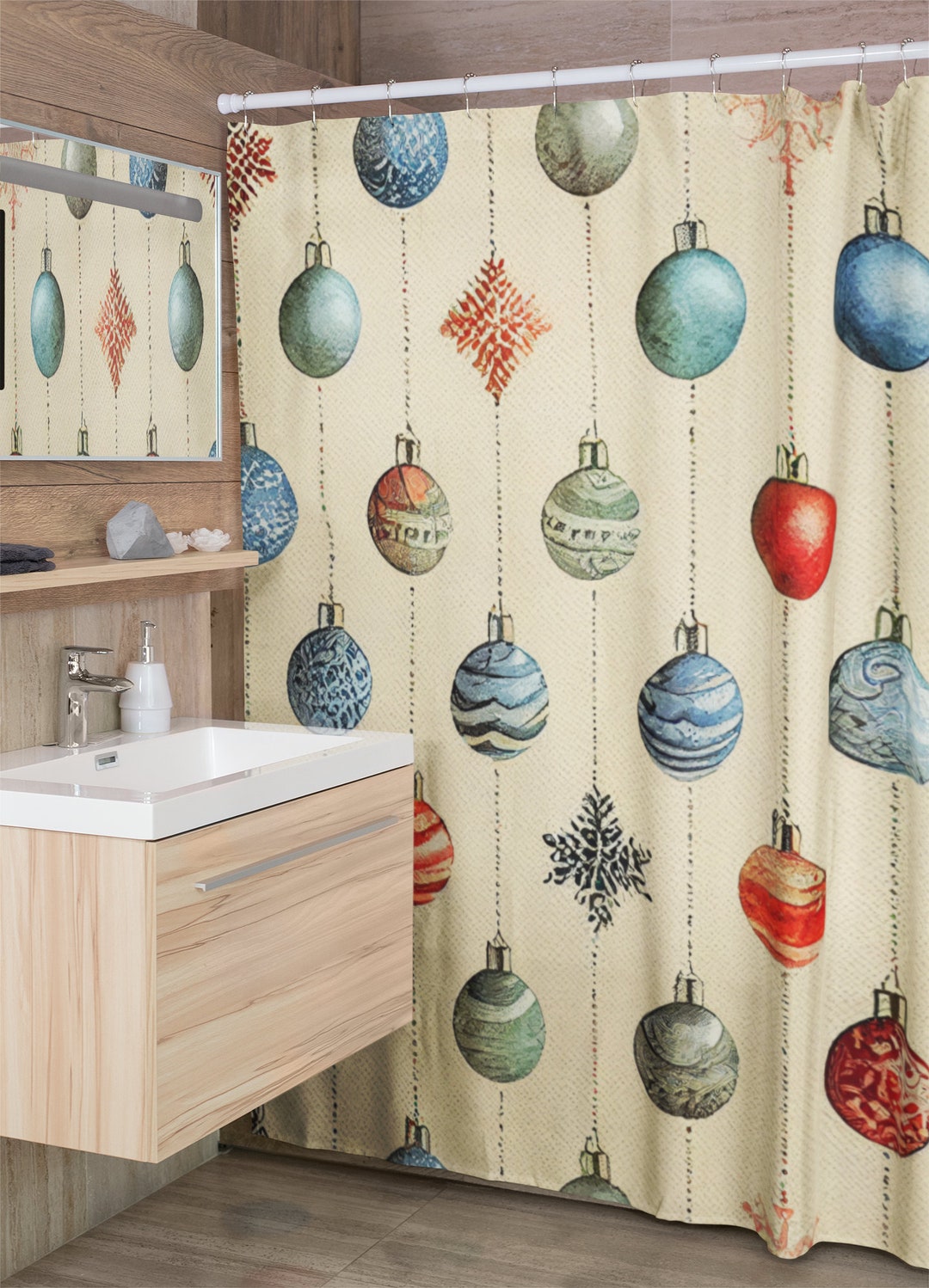 Christmas Shower Curtain, Faux Textured, Christmas Gift For Home, Shower Curtain, Retro Bathroom Accessories, Home Gift, Tub Curtain