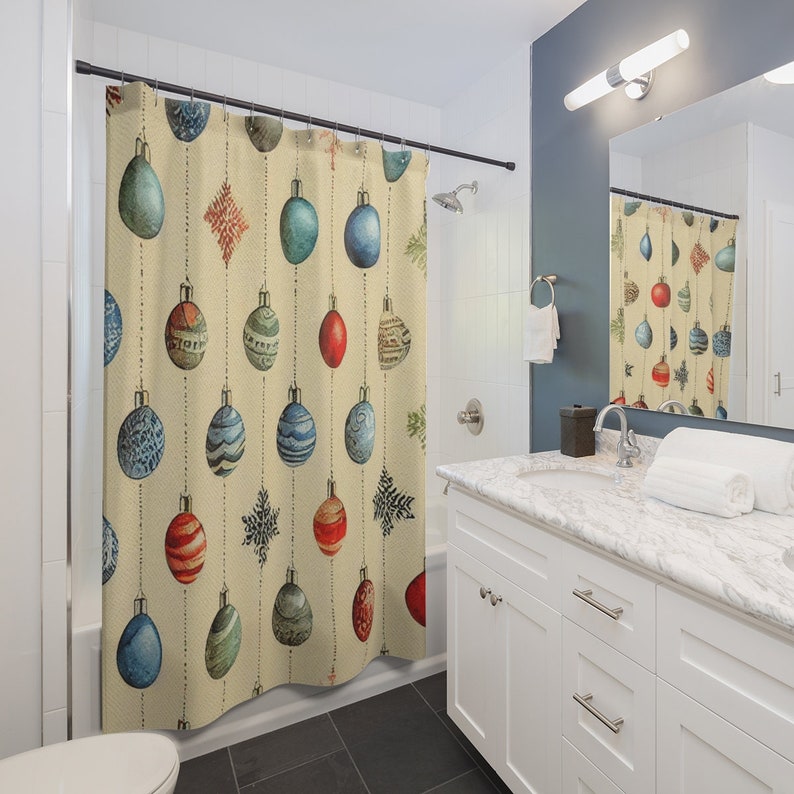 Christmas Shower Curtain, Faux Textured, Christmas Gift For Home, Shower Curtain, Retro Bathroom Accessories, Home Gift, Tub Curtain - Image 3