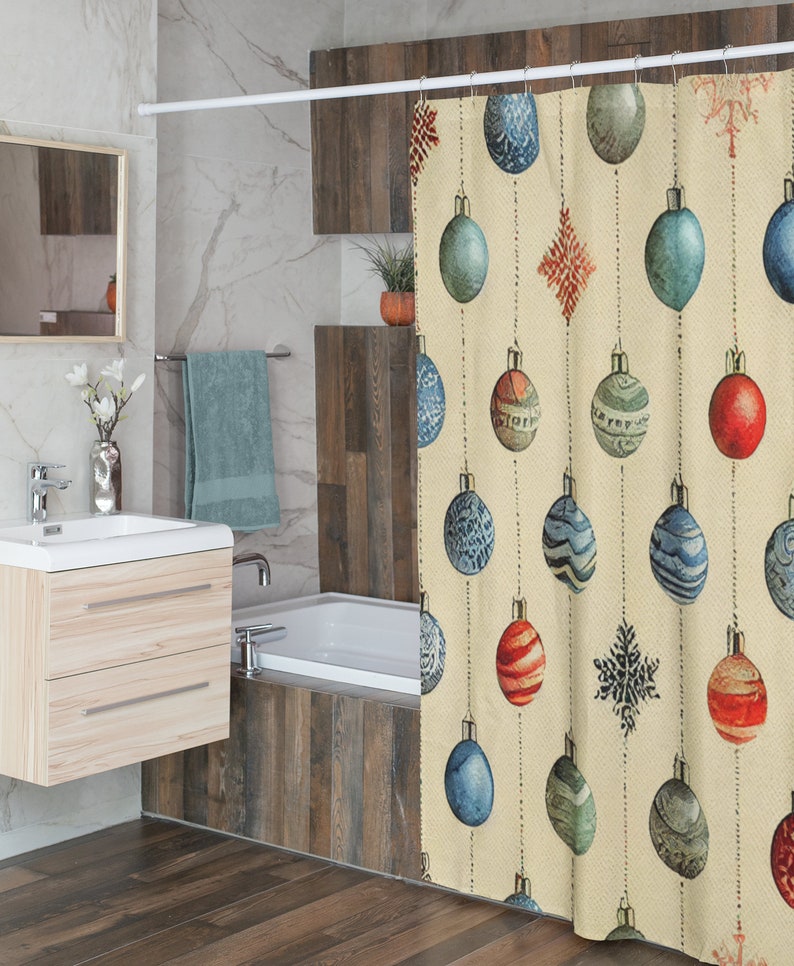 Christmas Shower Curtain, Faux Textured, Christmas Gift For Home, Shower Curtain, Retro Bathroom Accessories, Home Gift, Tub Curtain - Image 4