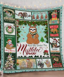 Christmas Sloth Meet Me Under The Mistletoe Quilt Blanket Bedding Set