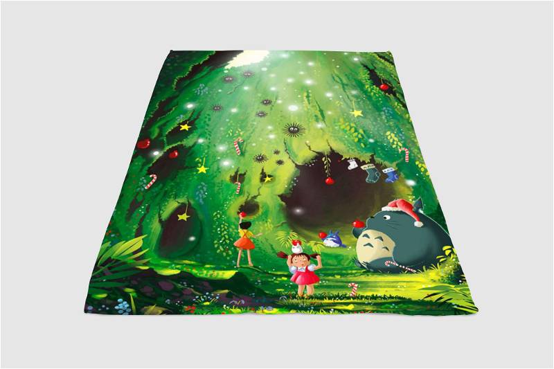 Christmas Totoro Sherpa Fleece Blanket Gifts for Family, for Couple