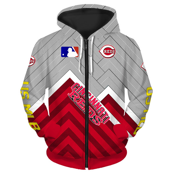 Cincinnati Reds Hoodie 3D Baseball Zip Hoodie for Fan MLB - Image 3