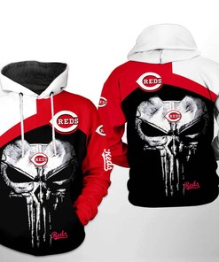 Cincinnati Reds MLB Skull Punisher 3D Hoodie