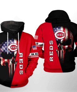 Cincinnati Reds MLB US Flag Skull 3D Hoodie