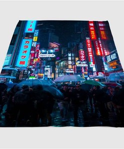 City Aethetic Japan Vaporwave Sherpa Fleece Blanket Gifts for Family, for Couple