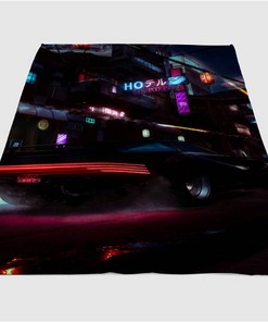City Night Cyberpunk 2077 Sherpa Fleece Blanket Gifts for Family, for Couple