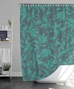 Classic Blue Floral Shower Curtain, Botanical Contemporary Teal Flowers, Waterproof Fabric Shower Curtains
