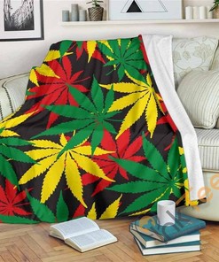 Classic Hemp Leaves Reggae Pattern Sherpa Fleece Blanket Gifts for Family, for Couple