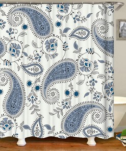 Classic White Blue Floral Shower Curtain, Bohemian Boho Flowers Minimalist Home Bath Decor