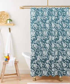 Classic White Roses Flowers Shower Curtain, Floral Pattern Fabric Bathroom Curtain, Home Bathroom Set Decor