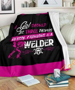 Classy Fabulous Welder Girl Sherpa Fleece Blanket Gifts for Family, for Couple