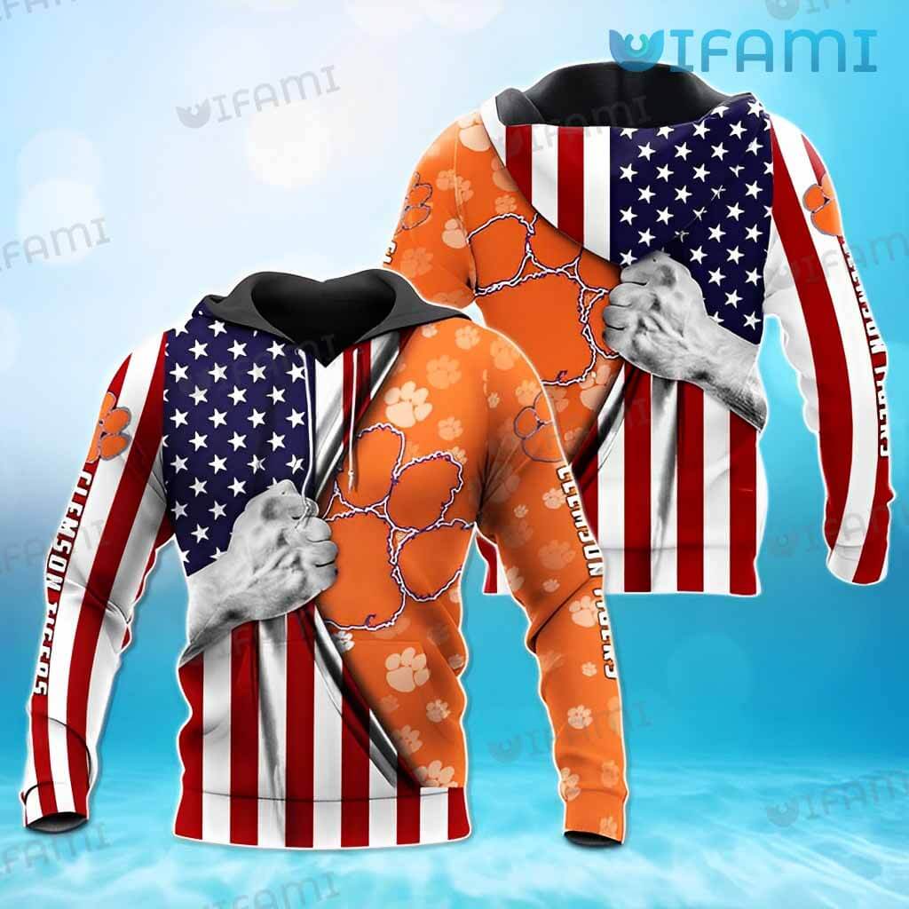 Clemson Hoodie 3D American Flag Clemson Tigers Gift