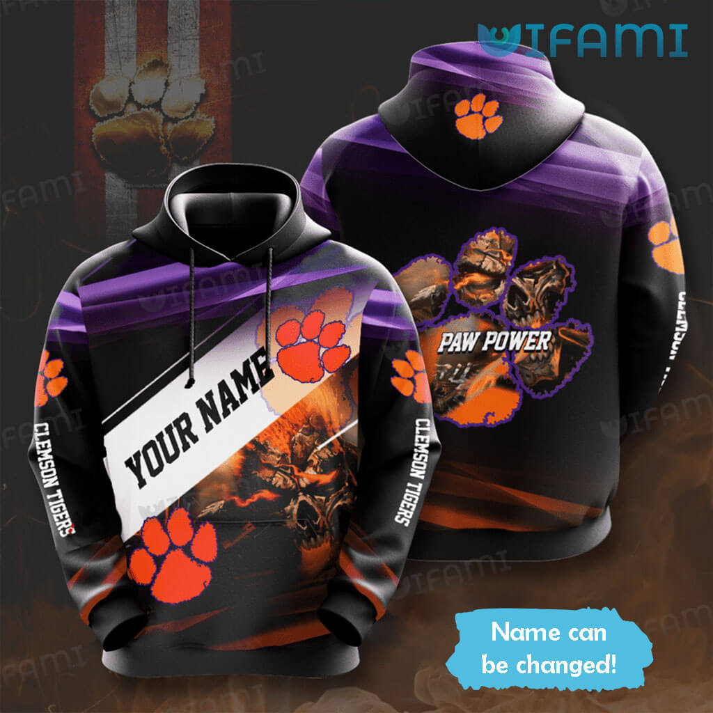 Clemson Hoodie 3D Paw Power Custom Name Clemson Tigers Gift