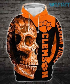 Clemson Tigers 3D Hoodie Half Skull Face Clemson Gift
