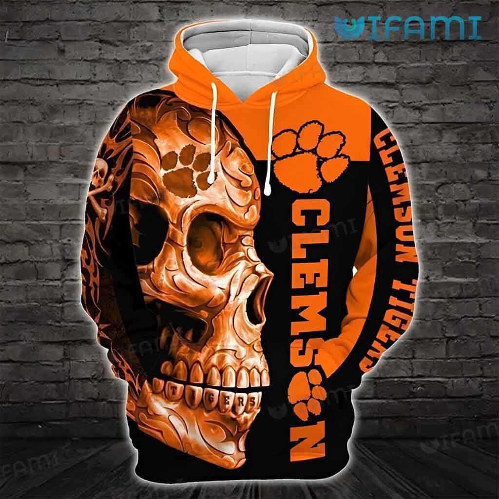 Clemson Tigers 3D Hoodie Half Skull Face Clemson Gift