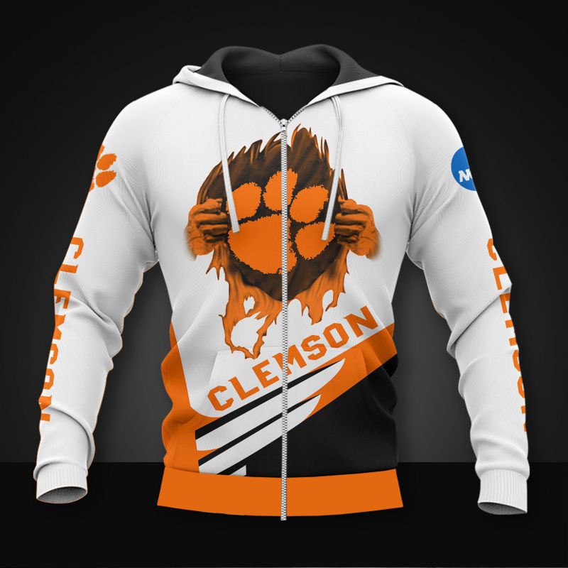 Clemson Tigers Hoodie 3D Zip Hoodie Long Sleeve Gift for Fan - Image 3