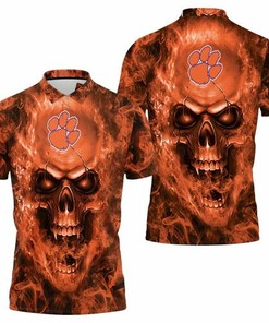 Clemson Tigers Ncaa Fans Skull 3D All Over Print Polo Shirt
