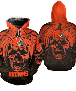 Cleveland Browns Hoodie Halloween Pumpkin Skull Print Zip Hoodie
