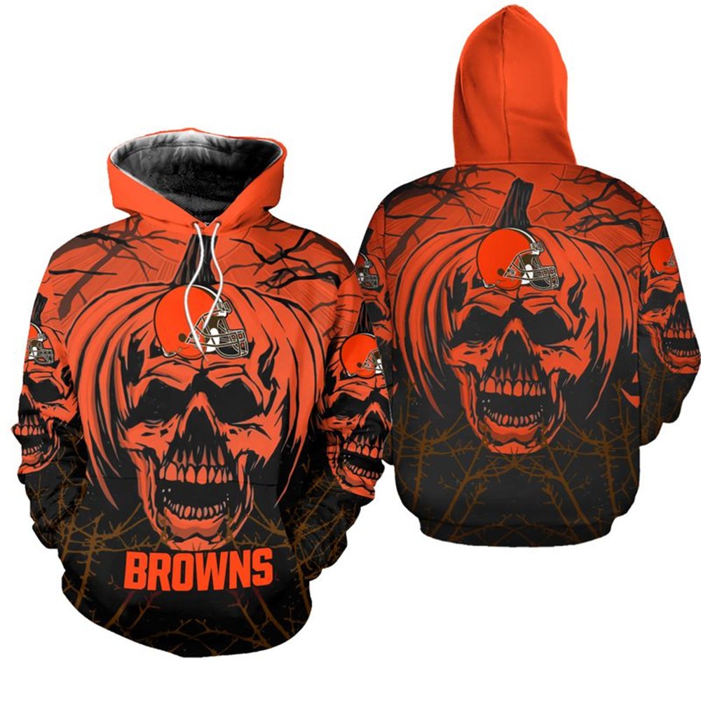 Cleveland Browns Hoodie Halloween Pumpkin Skull Print Zip Hoodie