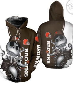 Cleveland Browns Jack Skellington And Zero 3D Hoodie