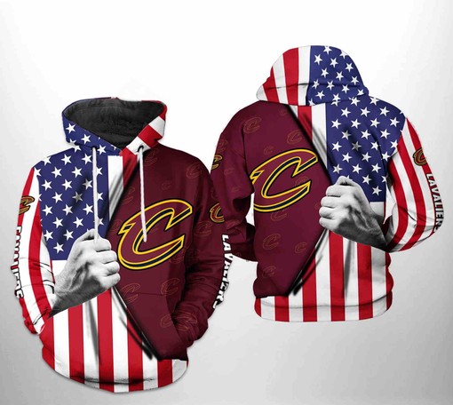 Cleveland Cavaliers NBA US Flag Team 3D Hoodie