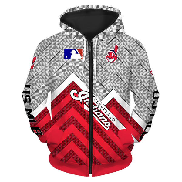 Cleveland Indians Hoodie 3D Baseball Zip Hoodie for Fan MLB - Image 2