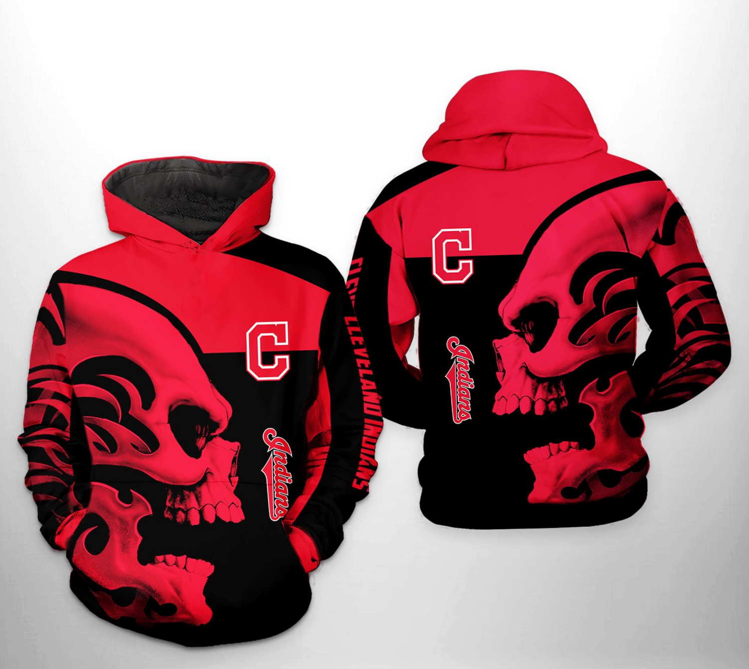 Cleveland Indians MLB Skull 3D Hoodie