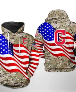 Cleveland Indians MLB US Flag Camo Veteran 3D Hoodie