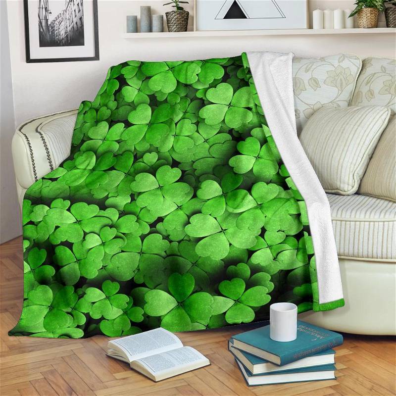 Clover Funny St. Patrick's Day Sherpa Fleece Blanket Gifts for Family, for Couple