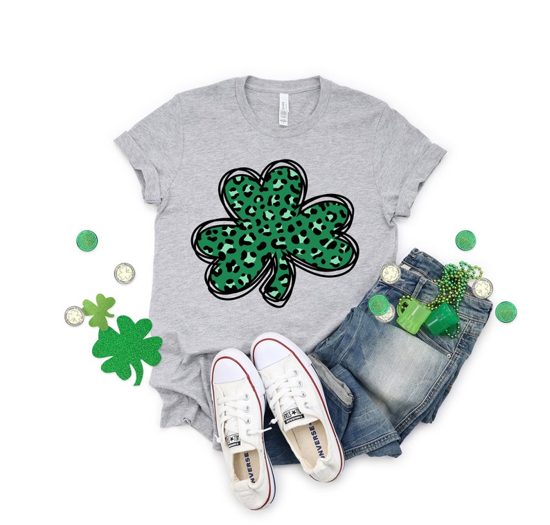 Clover Shirt, Cheetah Clover Shirt, Cheetah Shirt Shirt, Irish Shirt, Quote Patrick's Day Shirt - Image 3