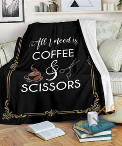 Coffee And Scissors Sherpa Fleece Blanket Gifts for Family, for Couple