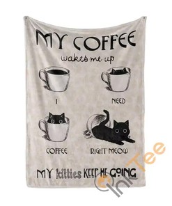 Coffee Cat Sherpa Fleece Blanket Gifts for Family, for Couple