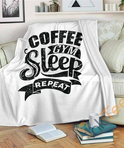 Coffee Gym Sleep Repeat Sherpa Fleece Blanket Gifts for Family, for Couple