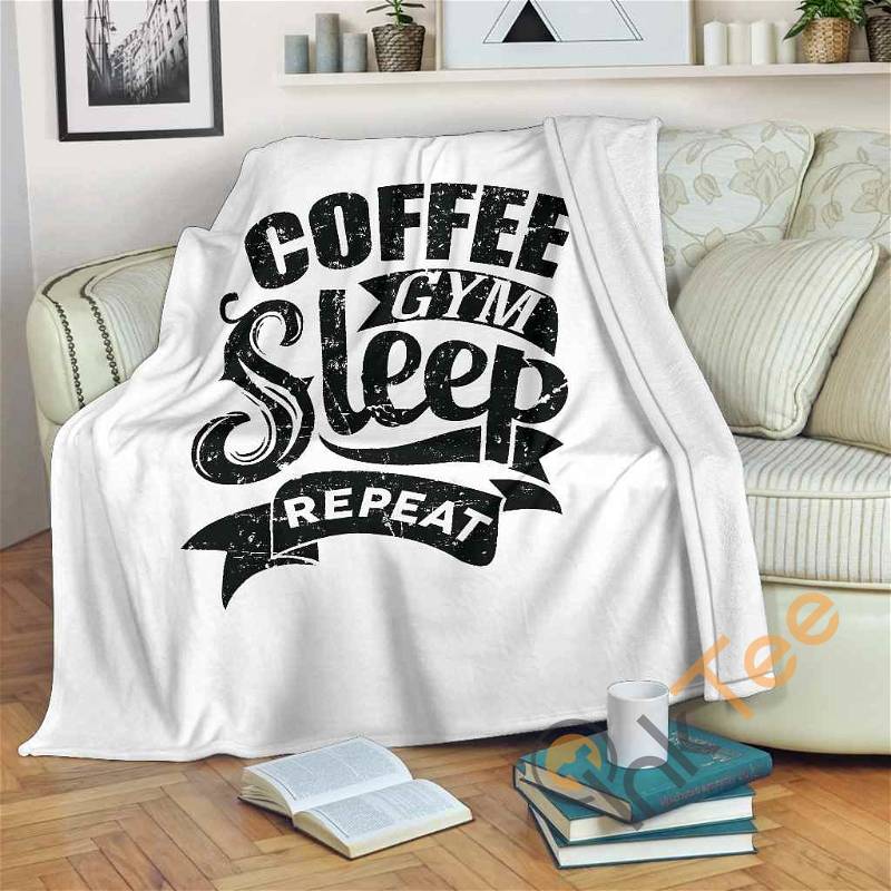 Coffee Gym Sleep Repeat Sherpa Fleece Blanket Gifts for Family, for Couple