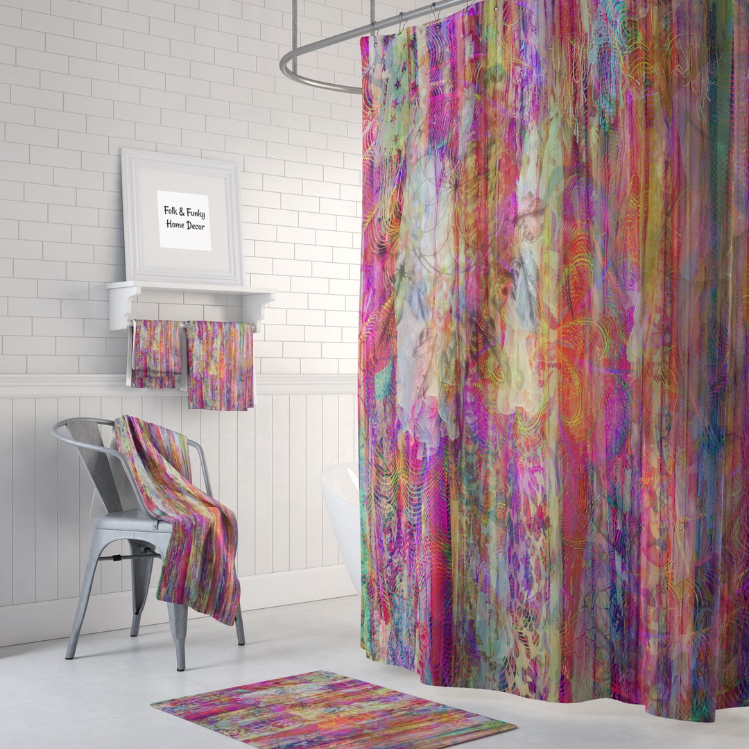 Color Crush Boho Chic Shower Curtain Optional Bath Mat Bathroom Set