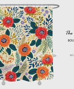 Color Flowers Shower Curtain, Bright Floral Bathroom Decor, Waterproof Washable Bath Curtain