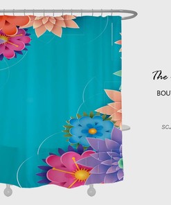 Color Flowers Shower Curtain, Floral Blue Bathroom Decor, Waterproof Washable Bath Curtain S