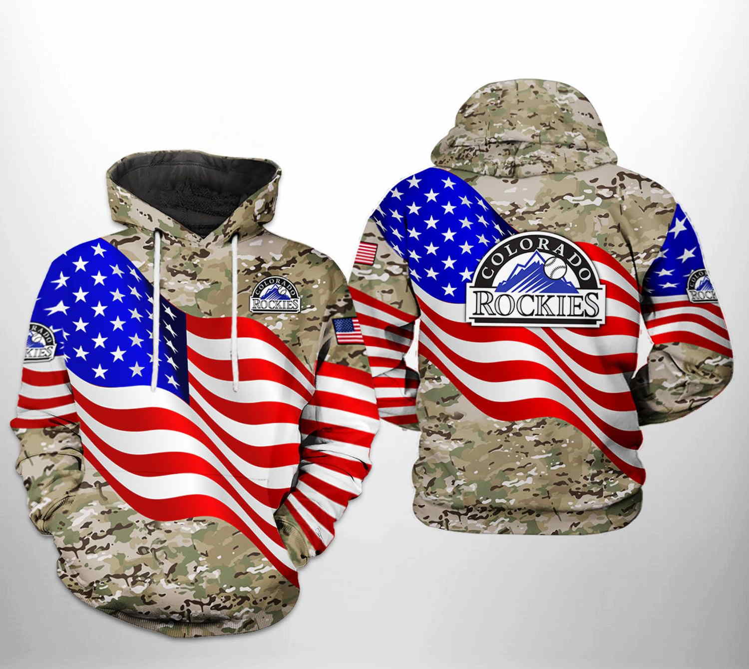 Colorado Rockies MLB US Flag Camo Veteran 3D Hoodie Zipper Hoodie